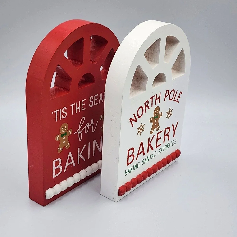 Gingerbread Bakery Baking Christmas Signs 2 Pc Set Wooden Tabletop 8.25